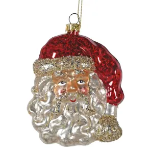 Glass Santa Head With Glitter Bauble