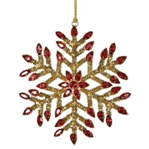 Gold & Red Rhinestone Snowflake Hanger