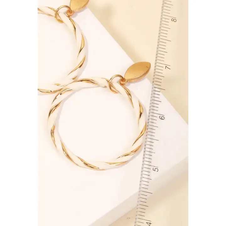 Gold Drop Raffia Twist Hoop Earrings