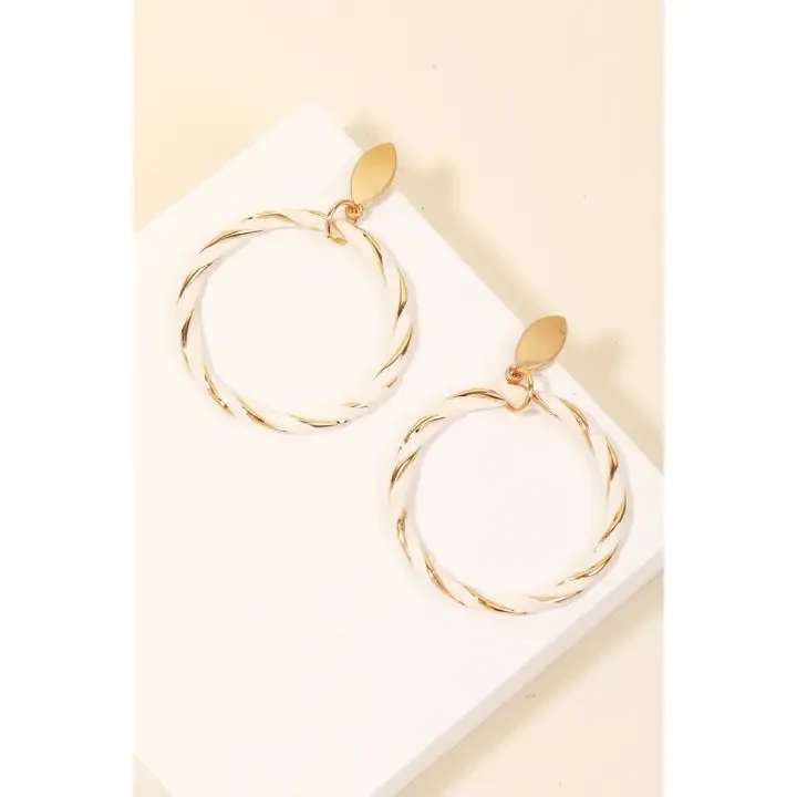 Gold Drop Raffia Twist Hoop Earrings