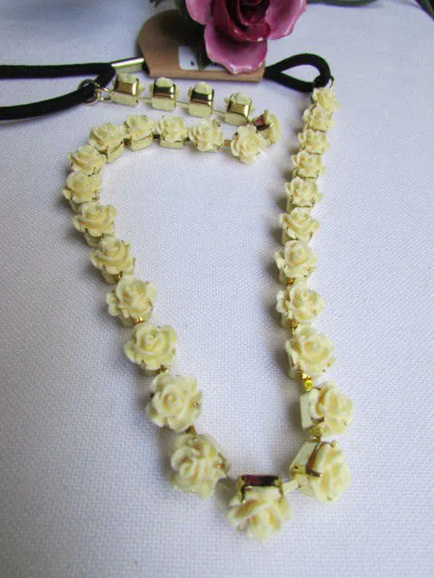 Gold Head Elastic Band Chain Cream Multi Flowers Hair Piece