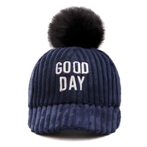 Good Day Letter Pompoms Casual Flannel Warm Cap