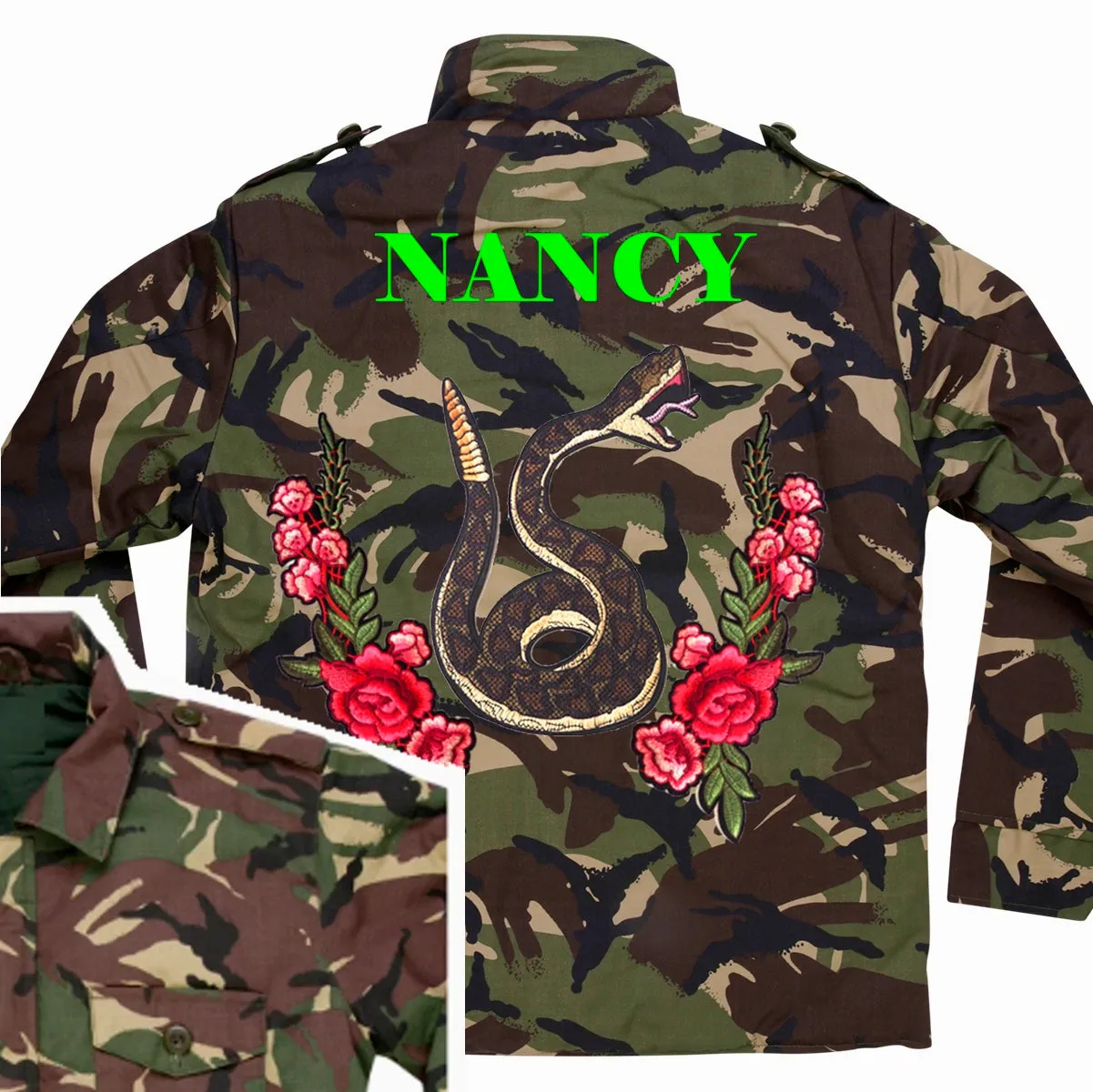 Green Snake and Roses Camo Jacket