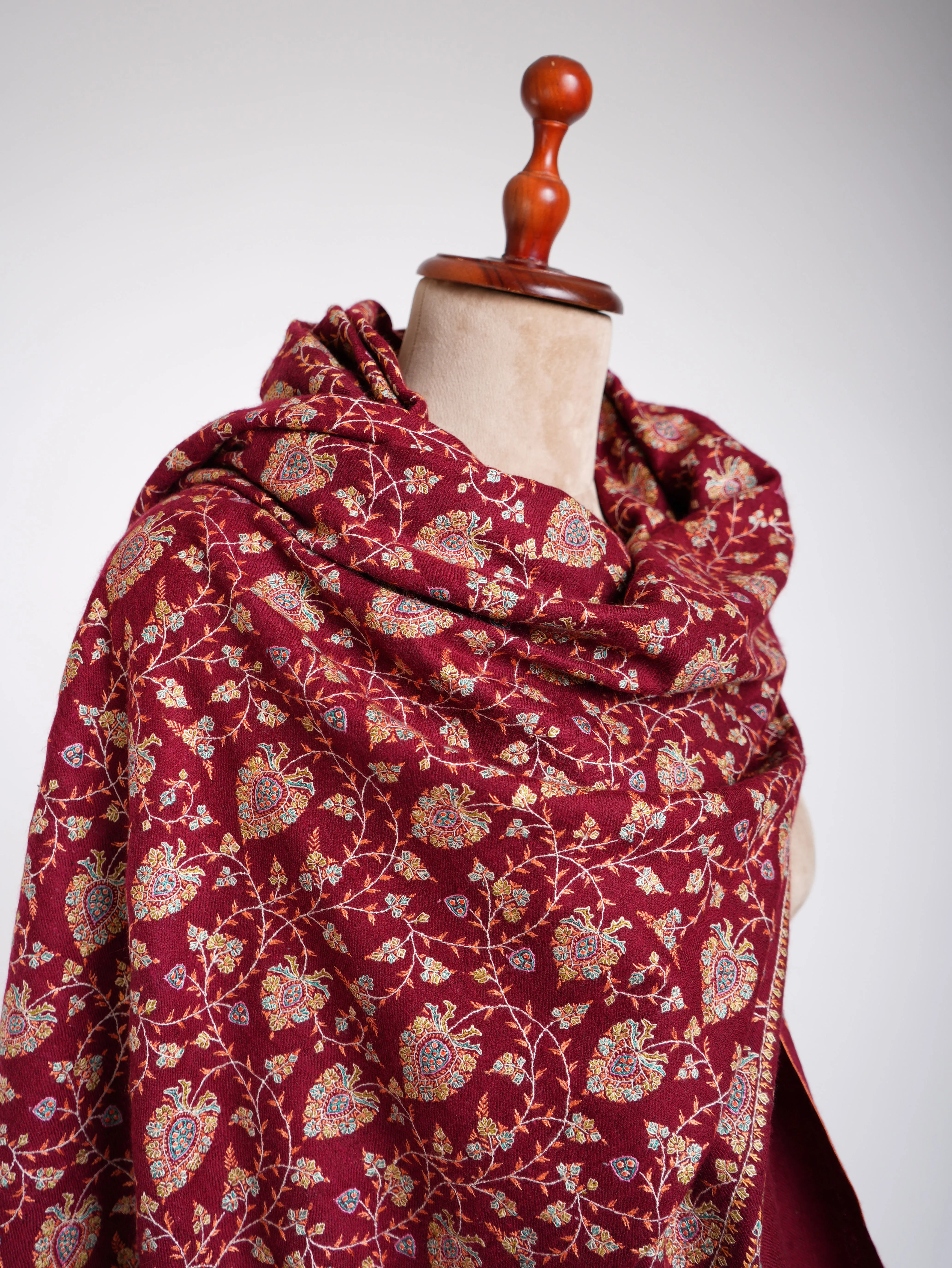 Hand Sozni Neem Jamavar Pashmina Shawl Valiant Poppy