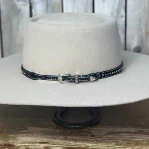 Hat Band | Black Leather w/ Silver Beads