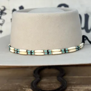 Hatband | 2 Strand Bone w/Turquoise Accents and Tie