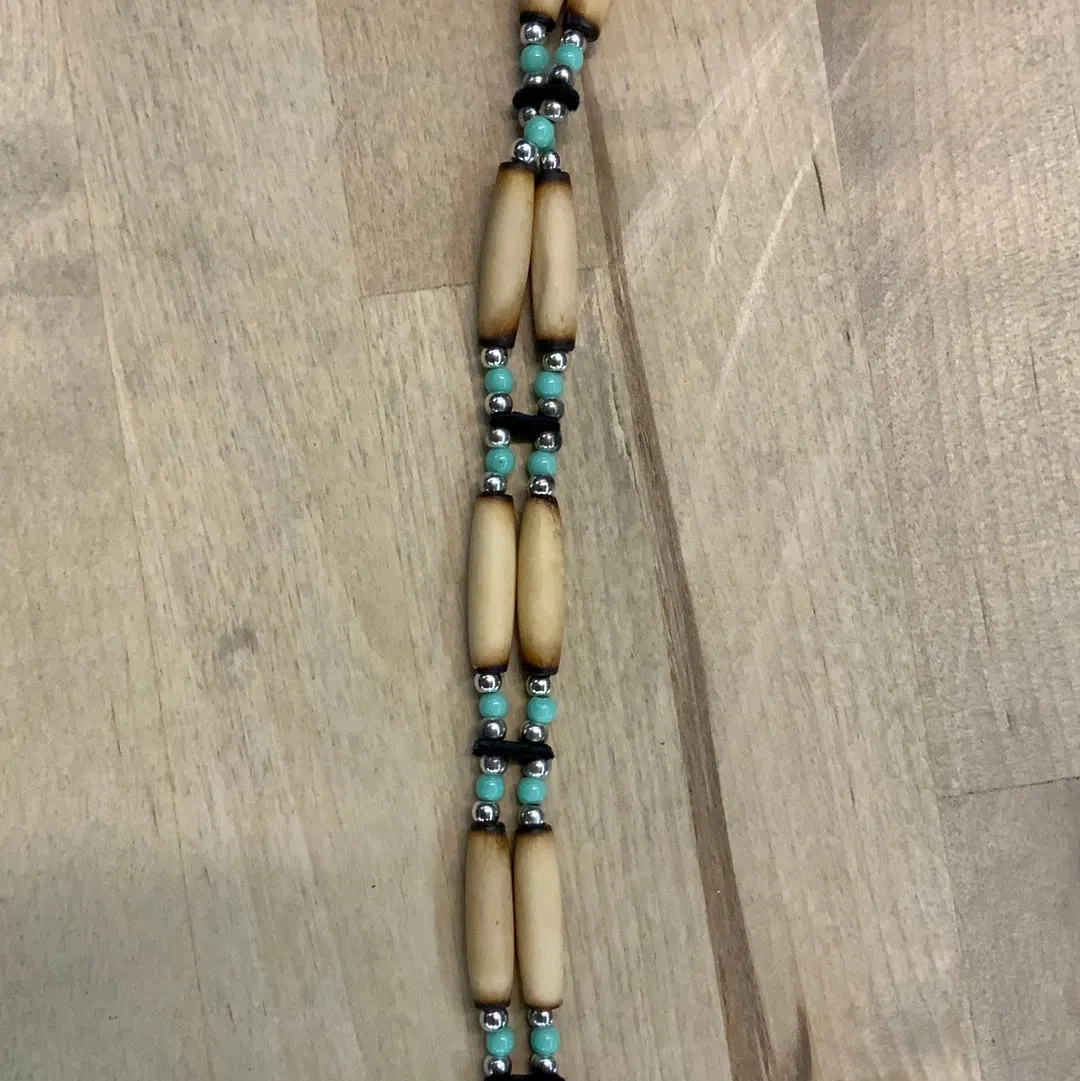 Hatband | 2 Strand Bone w/Turquoise Accents and Tie