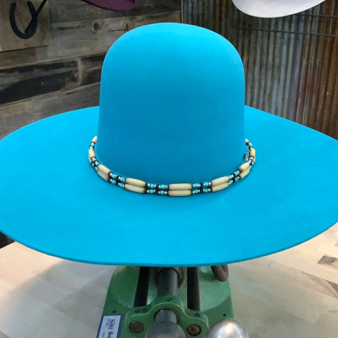 Hatband | 2 Strand Bone w/Turquoise Accents and Tie