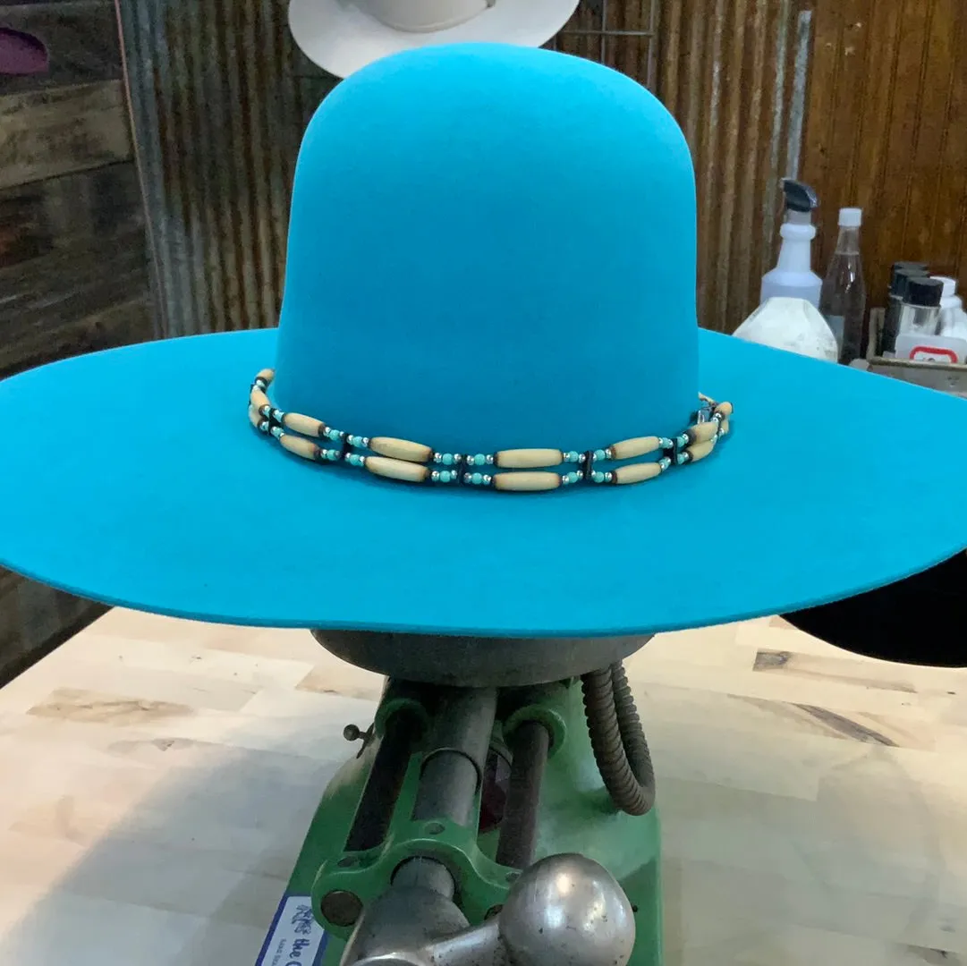 Hatband | 2 Strand Bone w/Turquoise Accents and Tie