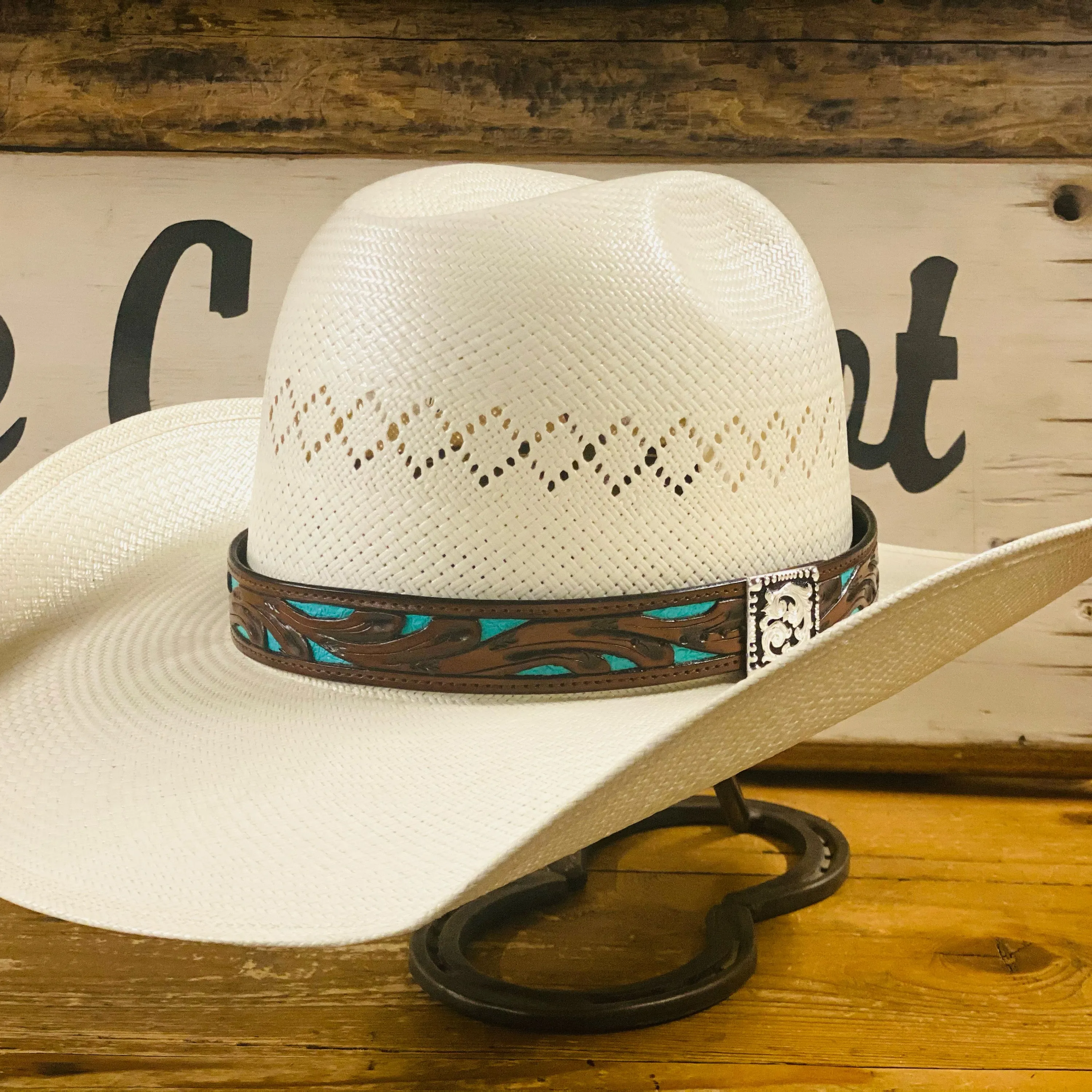 Hatband LC-80F | Leather Filagree Brown/Turquoise