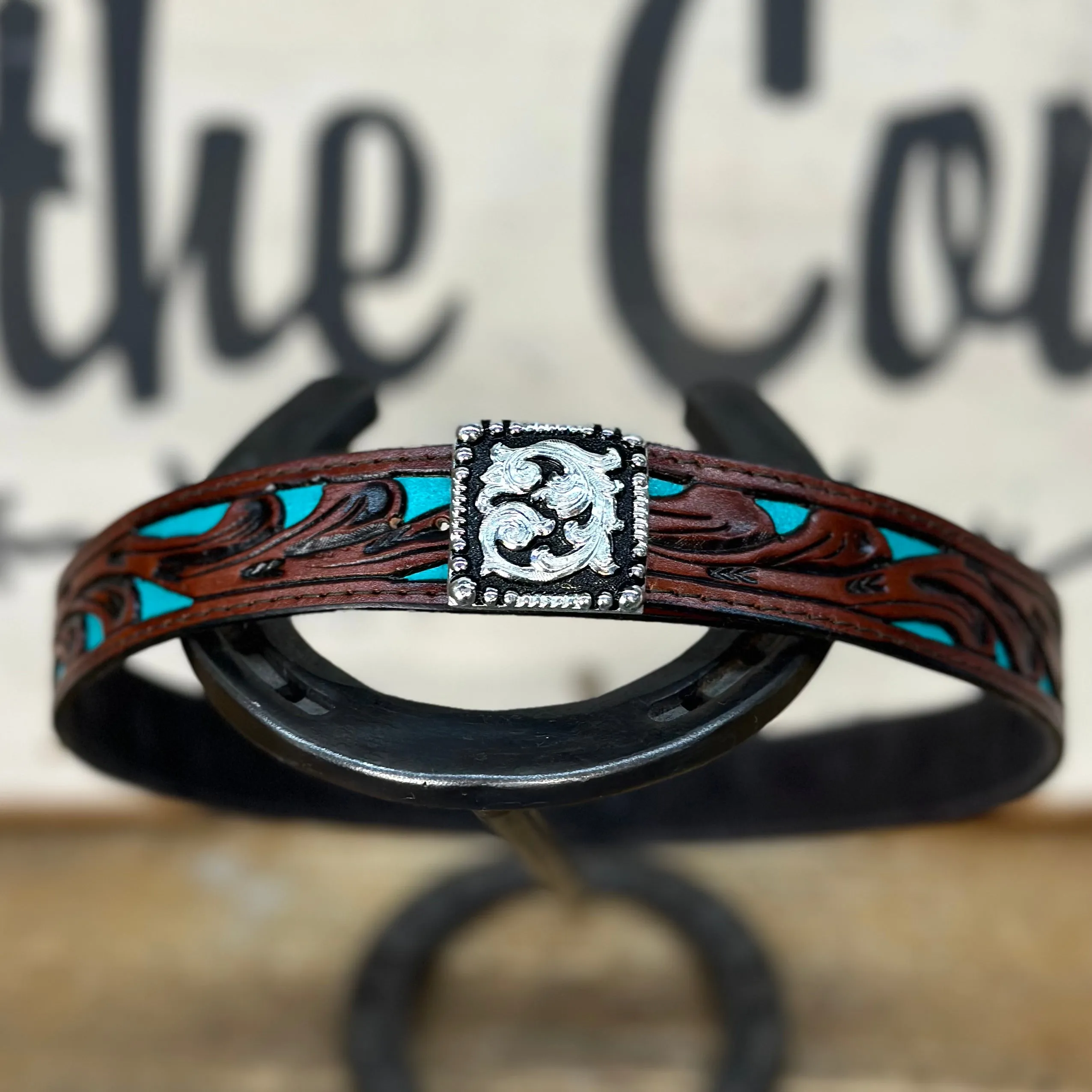 Hatband LC-80F | Leather Filagree Brown/Turquoise