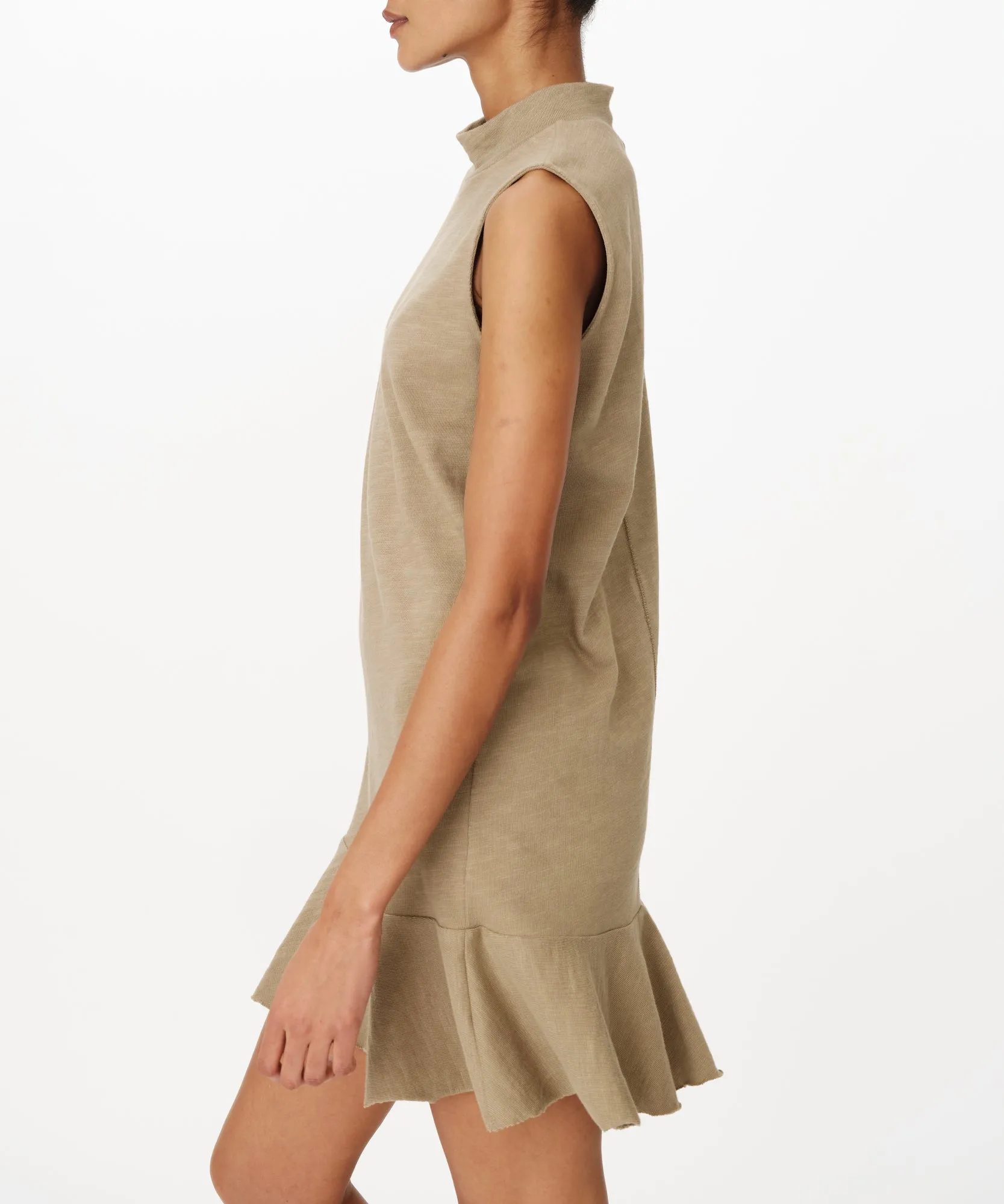 Heavy Slub Jersey Turtleneck Mini Dress - Faded Army