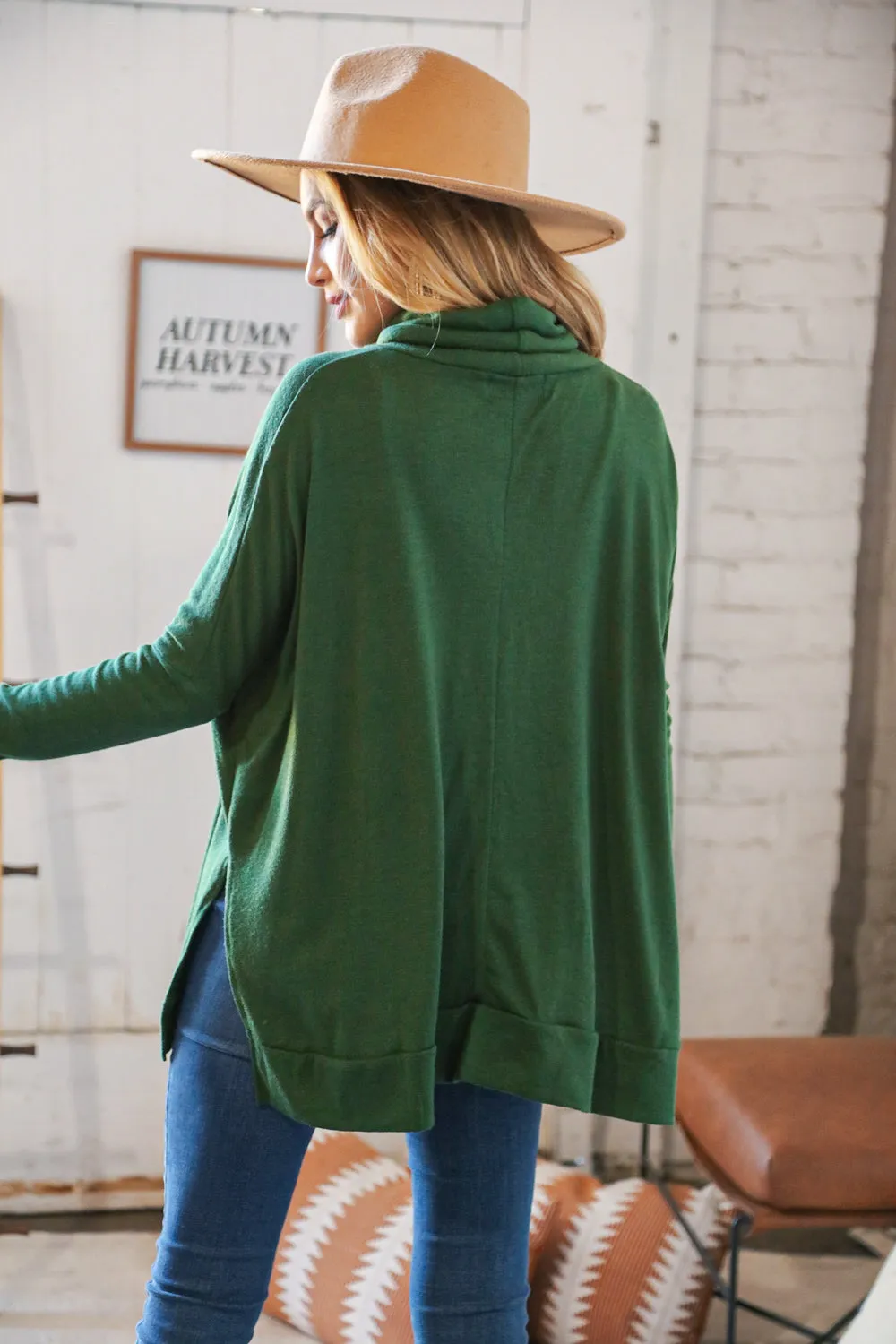 Hunter Green Cashmere Feel Turtleneck Sweater