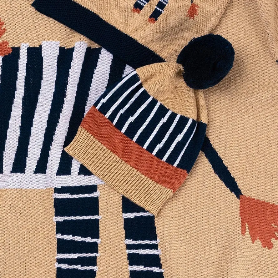 Indus Design: Baby Beanie Zebra Indigo Caramel 0-1Y