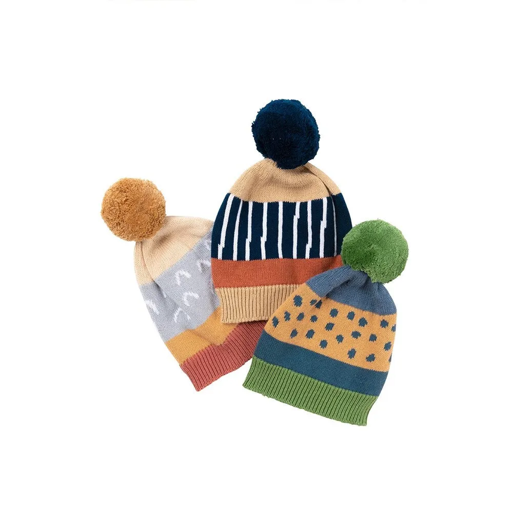 Indus Design: Baby Beanie Zebra Indigo Caramel 0-1Y