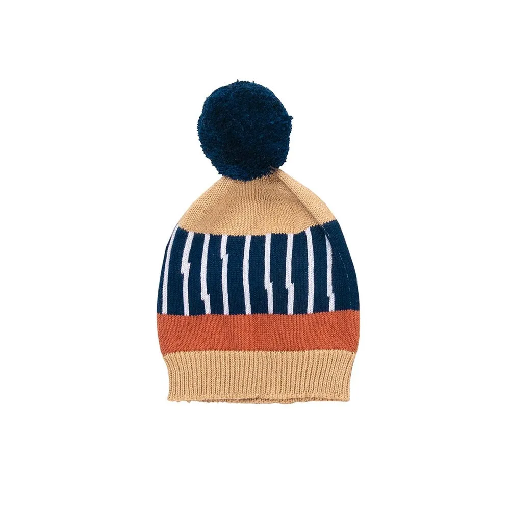 Indus Design: Baby Beanie Zebra Indigo Caramel 0-1Y