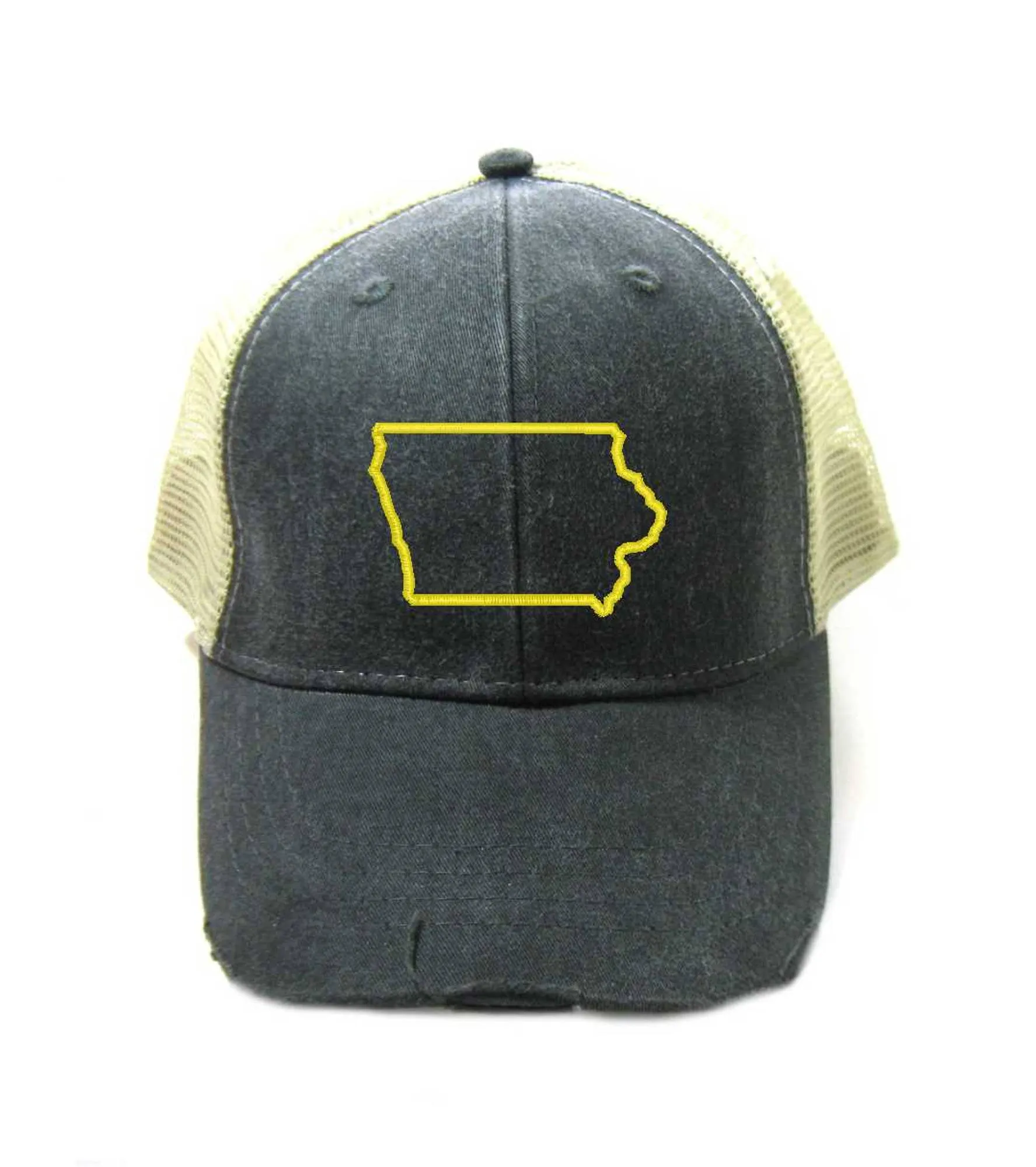 Iowa Hat - Distressed Snapback Trucker Hat - Iowa State Outline - Many Colors Available