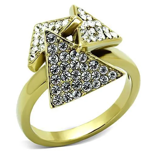 IP Gold(Ion Plating) Stainless Steel Ring with Top Grade Crystal in Clear for Women Style TK1485