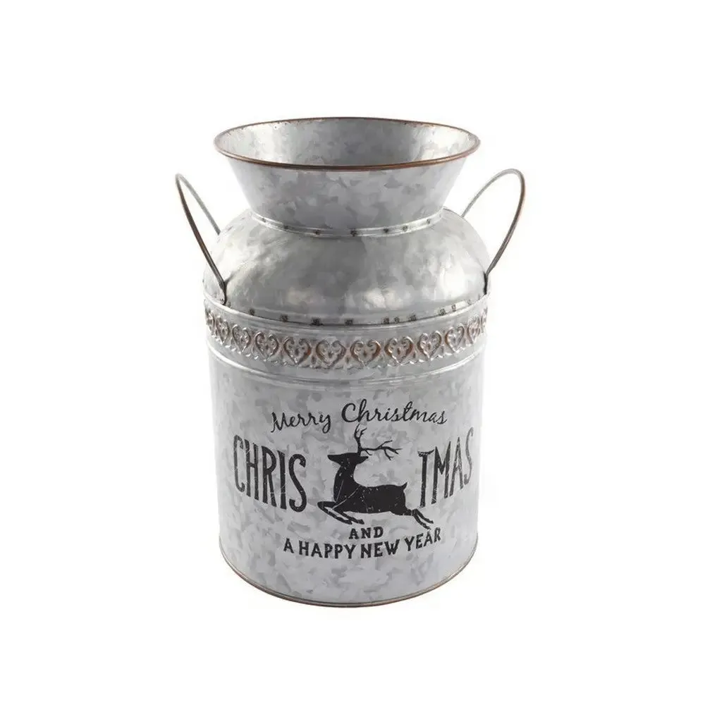 Jingles 29cm Metal Christmas Milk Churn Planter