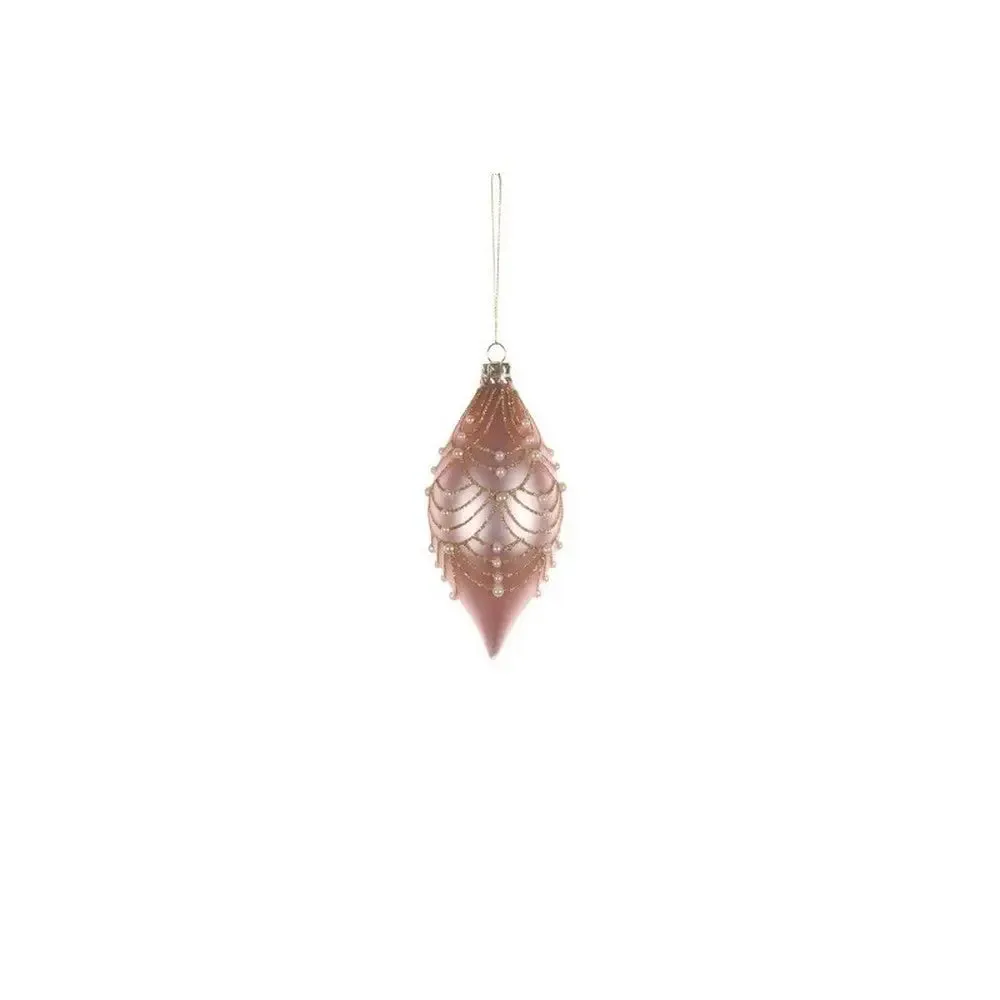 Jingles 7X13cm Pink Glass Drop With Pearl Beads