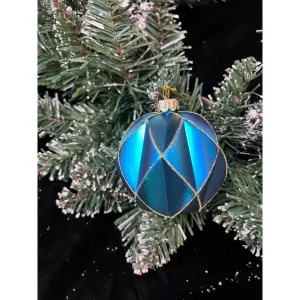 Jingles 8cm Blue Diamond Geometric Glass Bauble