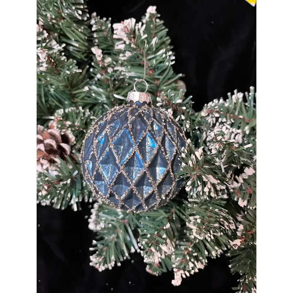 Jingles 8cm Blue/Silver Glitter Glass Bauble