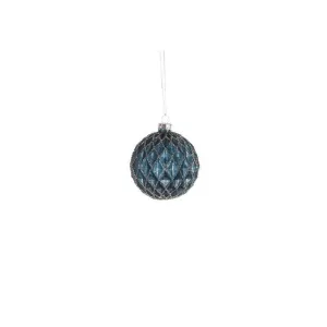 Jingles 8cm Blue/Silver Glitter Glass Bauble