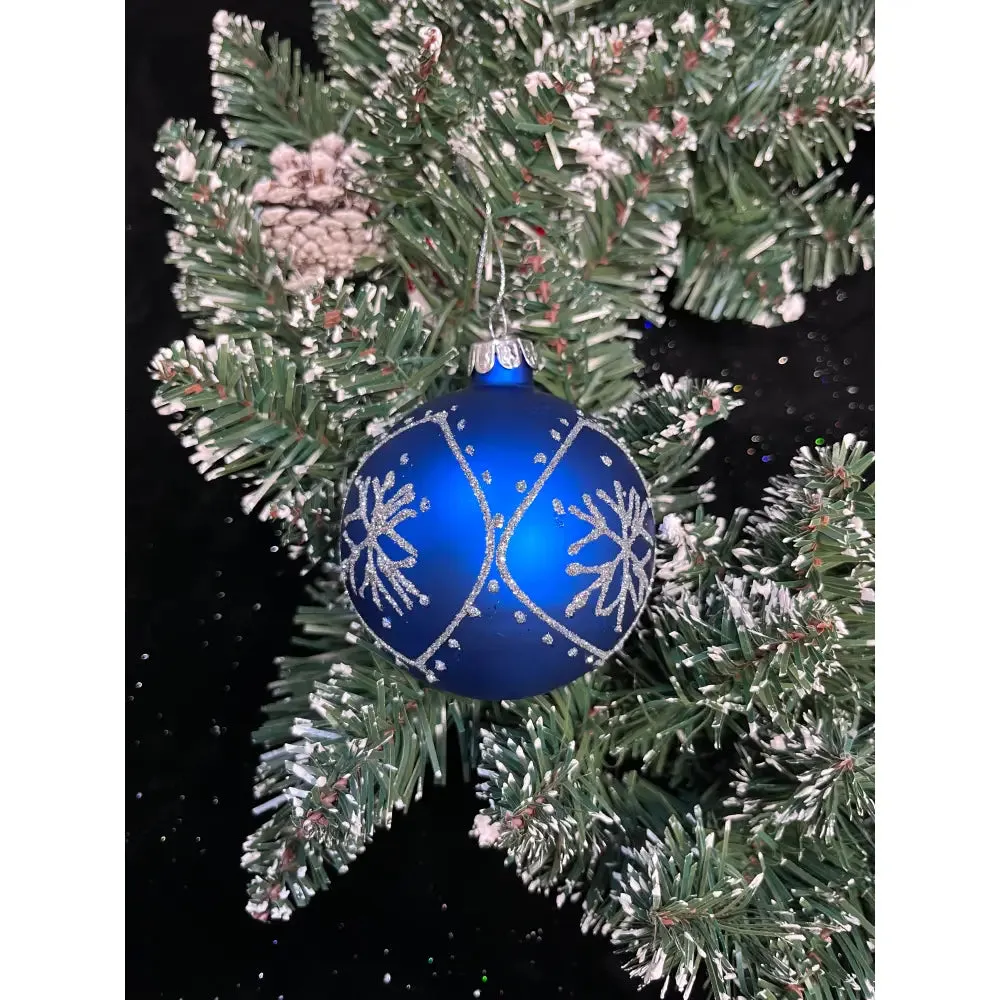 Jingles Blue Glass Bauble White Snowflake 8cm