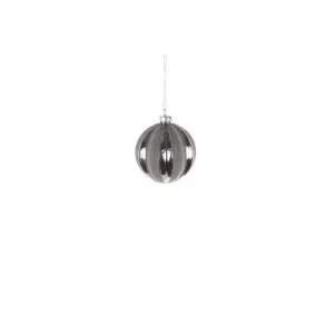 Jingles Glass Grey And Silver Ribber Bauble 8cm