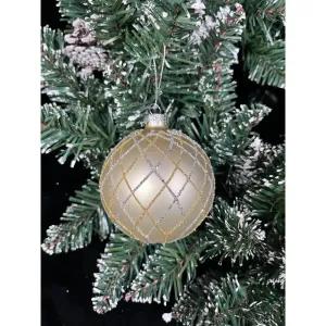 Jingles Glass Matt Gold Bauble Glitter Lines 8cm