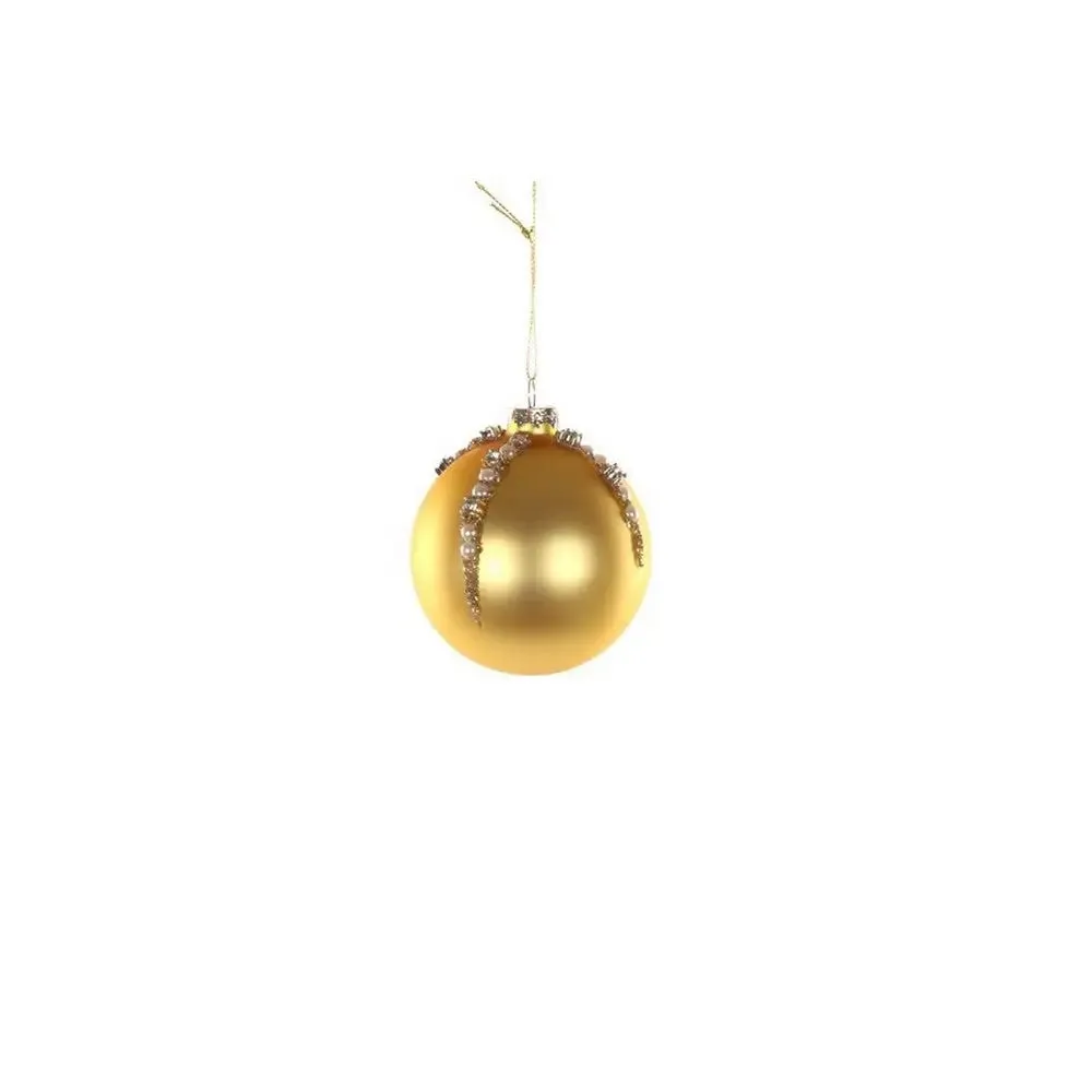 Jingles Glass Matt Gold Bauble With Pearls 8cm