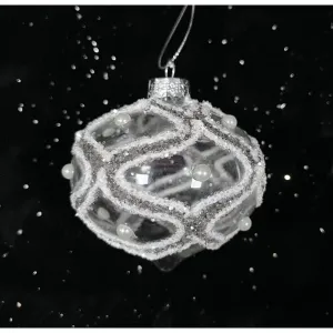 Jingles Glass Onion With Silver Glitter & Pearls 8cm