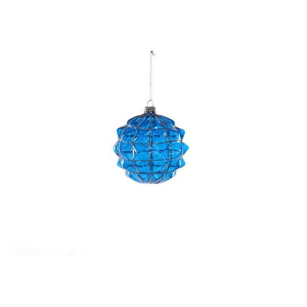 Jingles Glass Opaque Blue Geometric Bauble 10cm