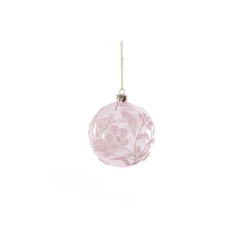 Jingles Glass Opaque Pale Pink Bauble Floral Design