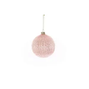 Jingles Glass Pale Pink Crackle Bauble 10cm