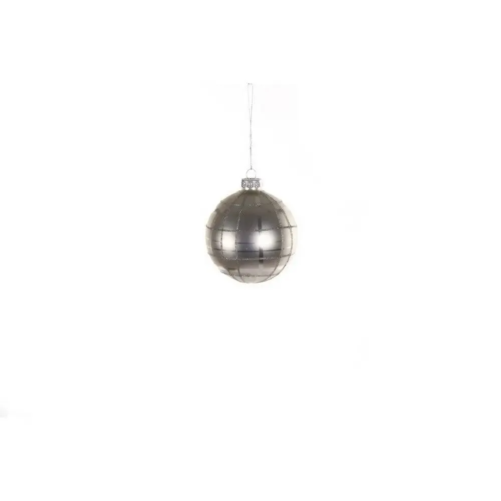 Jingles Glass Silver Grid Bauble 8cm