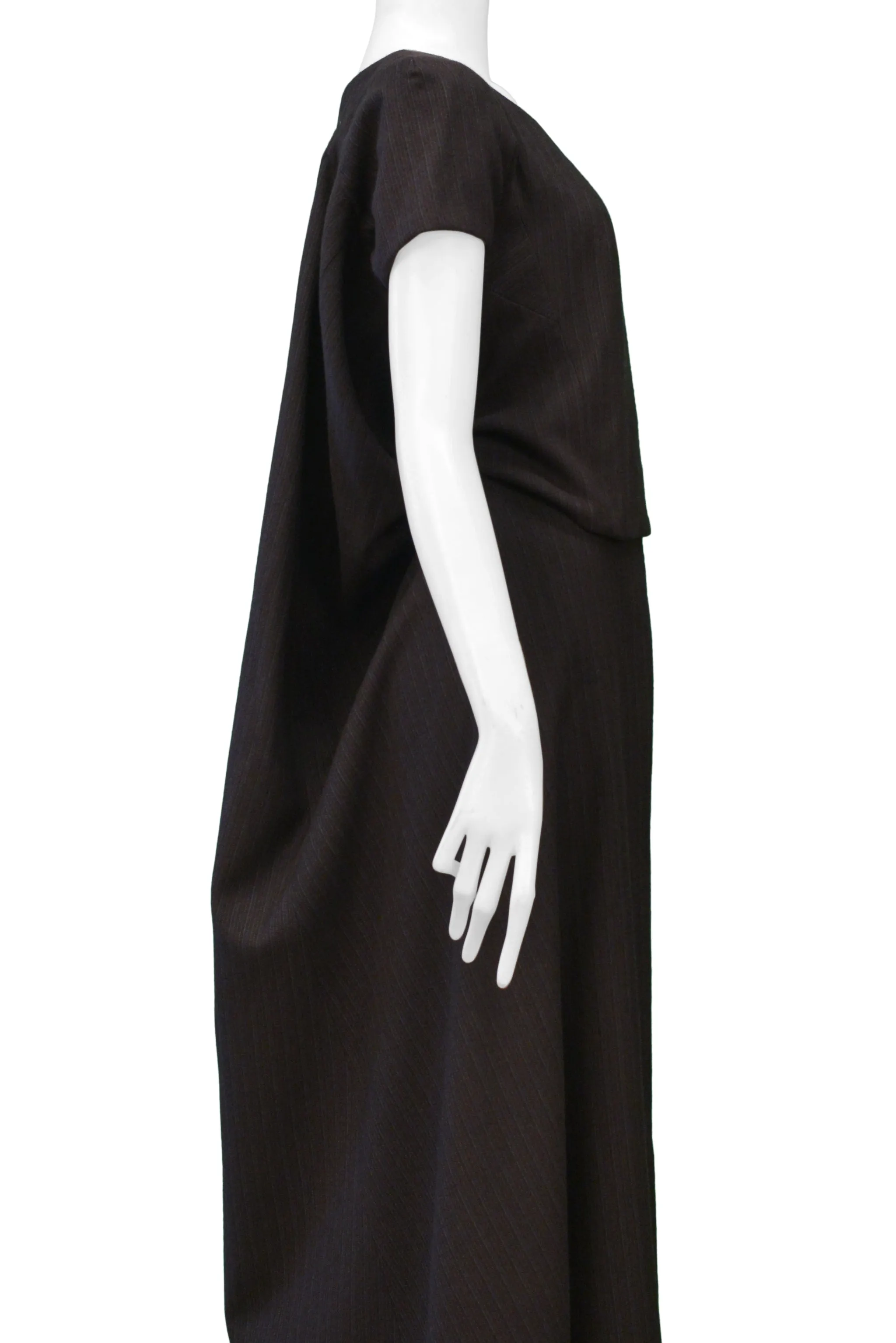 JUNYA WATANABE BROWN WOOL PINSTRIPE CONCEPT MAXI DRESS 1996