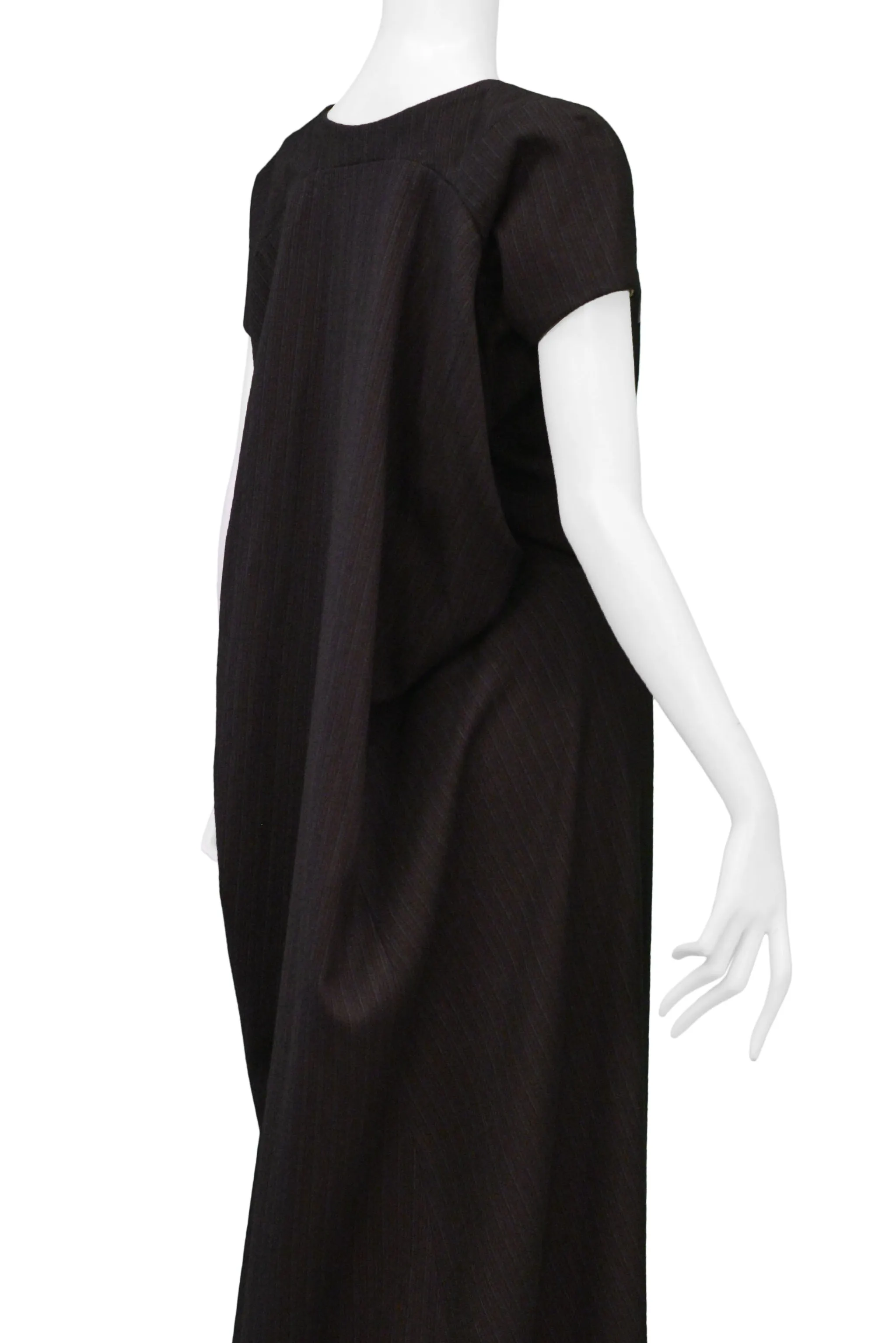 JUNYA WATANABE BROWN WOOL PINSTRIPE CONCEPT MAXI DRESS 1996