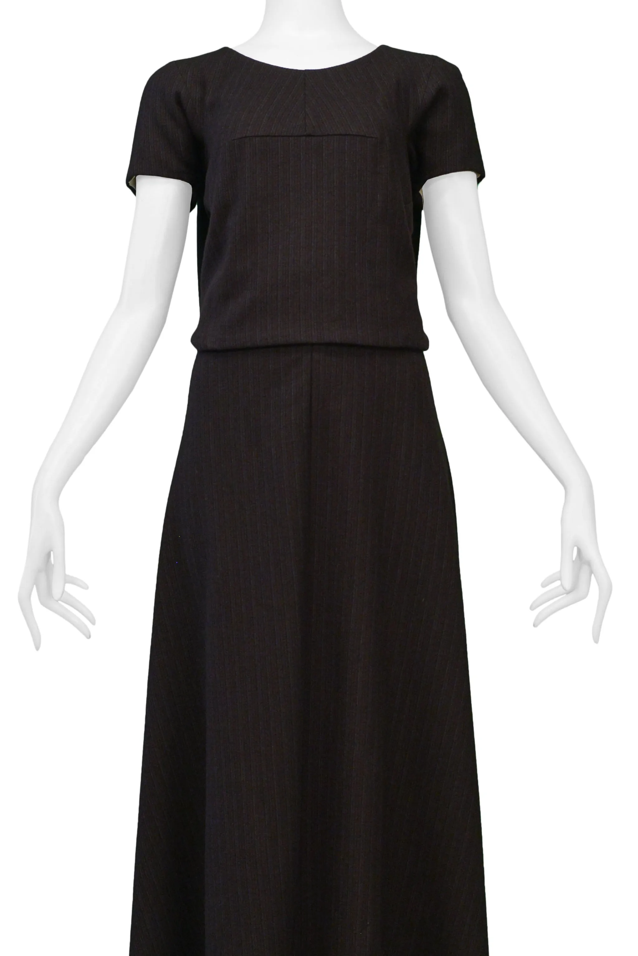 JUNYA WATANABE BROWN WOOL PINSTRIPE CONCEPT MAXI DRESS 1996