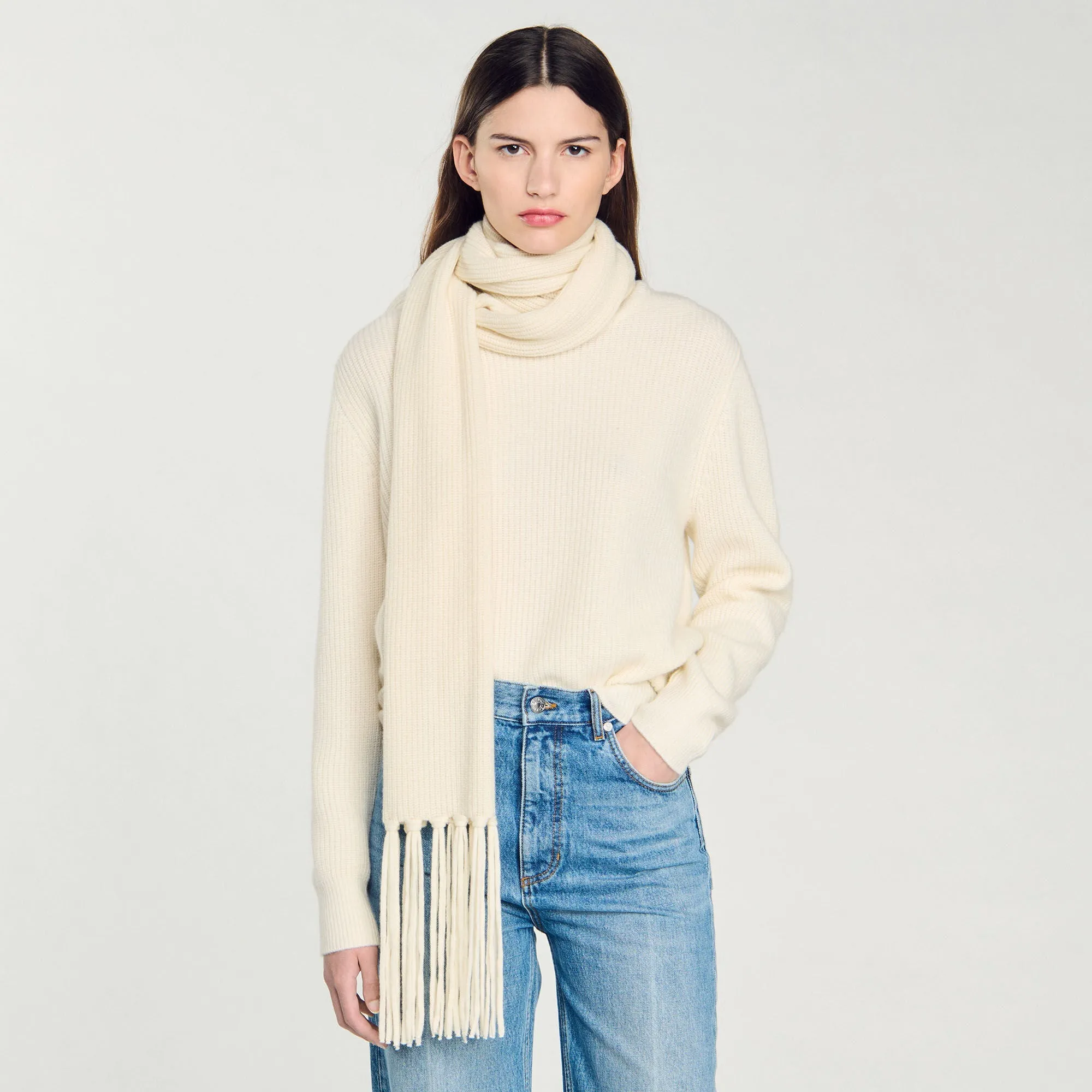 Knitted Jumper With Scarf Collar