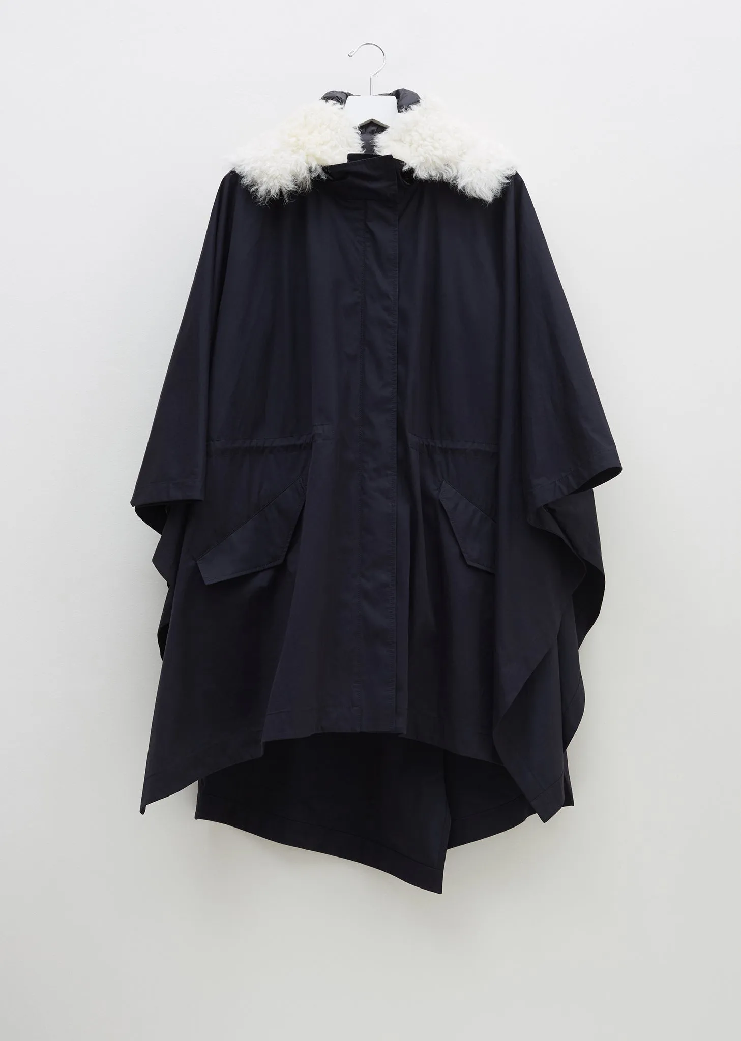 Lamb Trimmed Cotton Cape with Vest