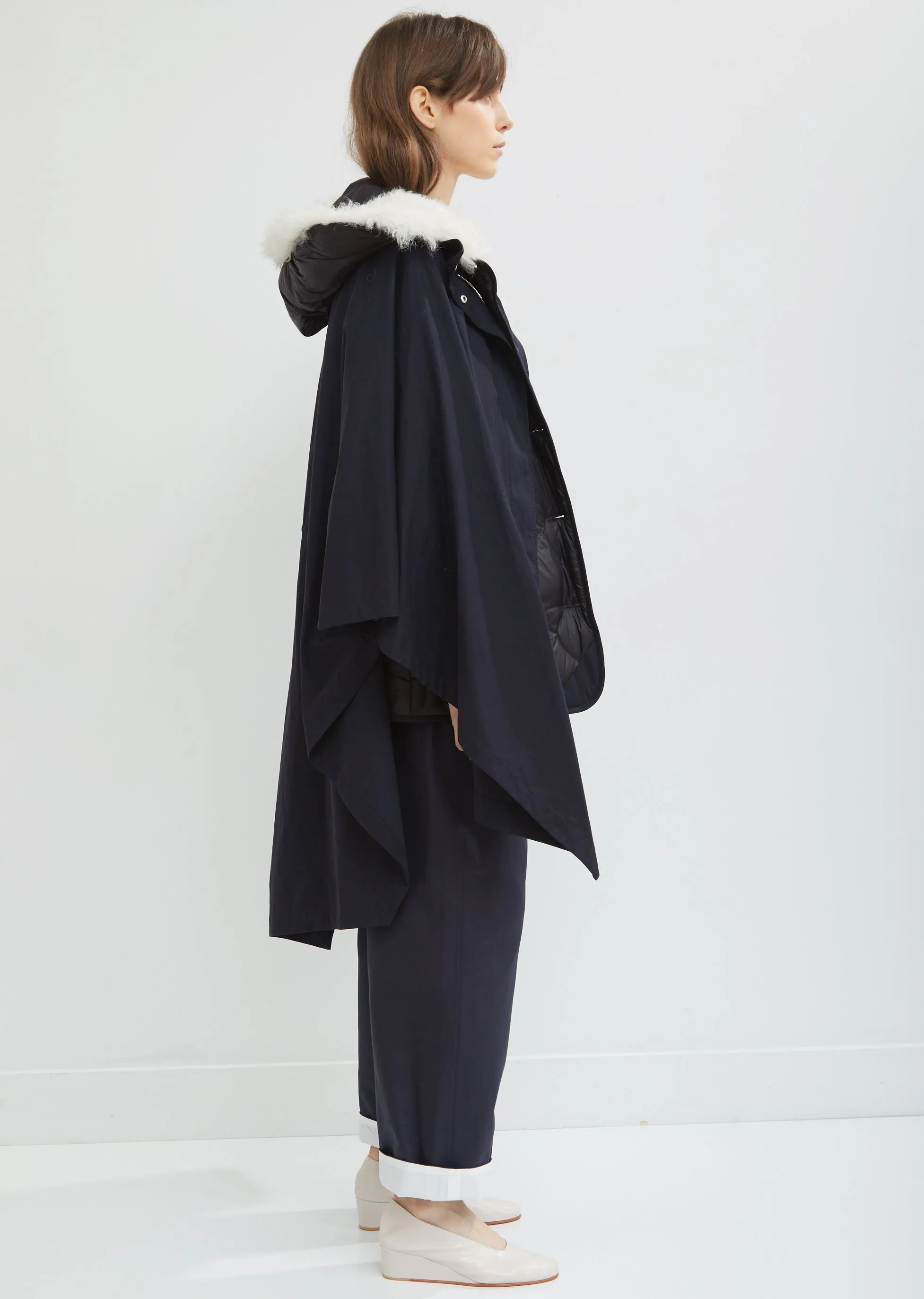 Lamb Trimmed Cotton Cape with Vest