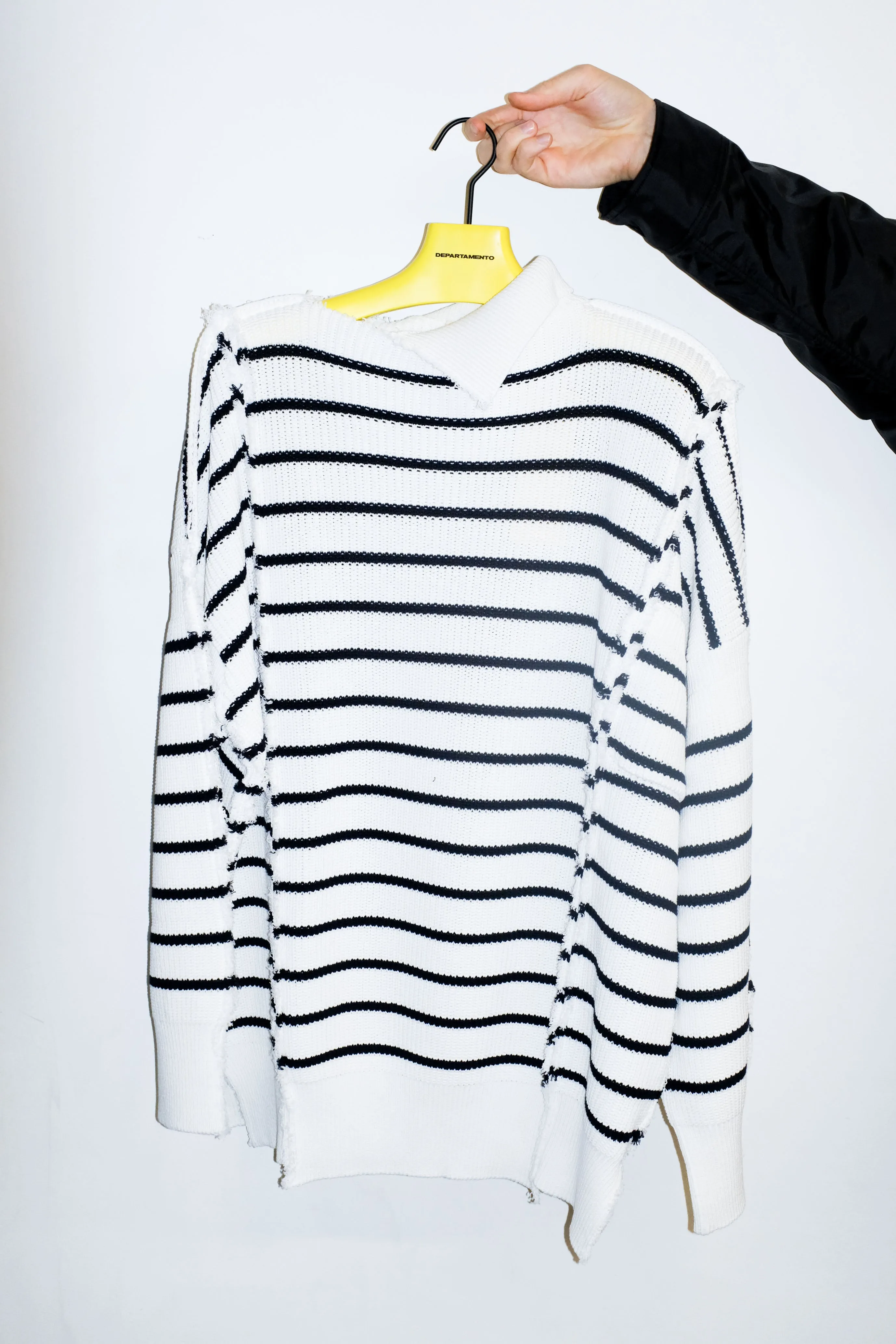 Lily White Cotton Disrupted Breton Long Turtleneck Sweater