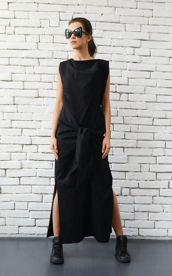 Long Black Dress With Fron Tie