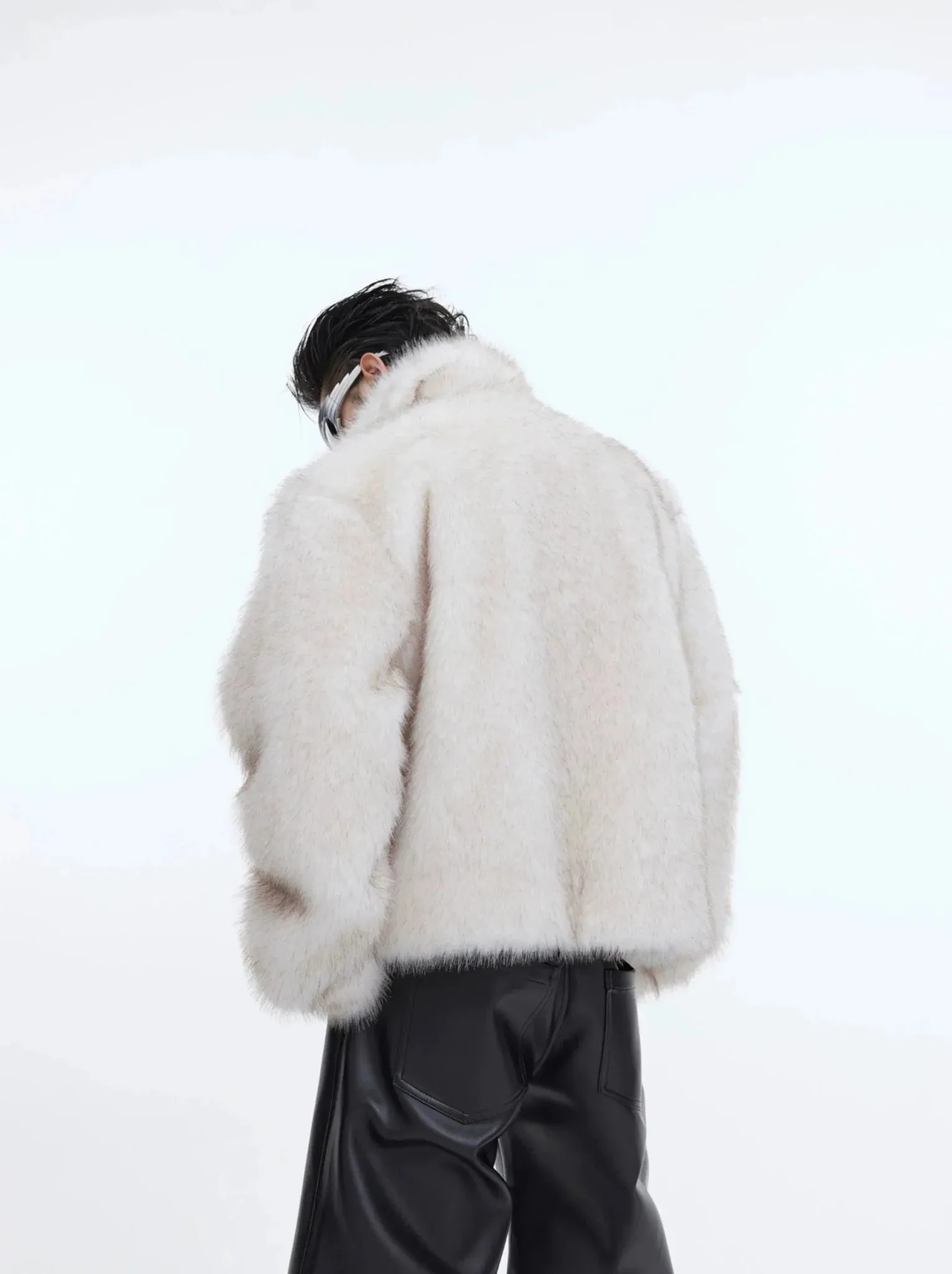 Luxurious Faux Fur Jacket with Deconstructed Collar | Avant-Garde Short Coat