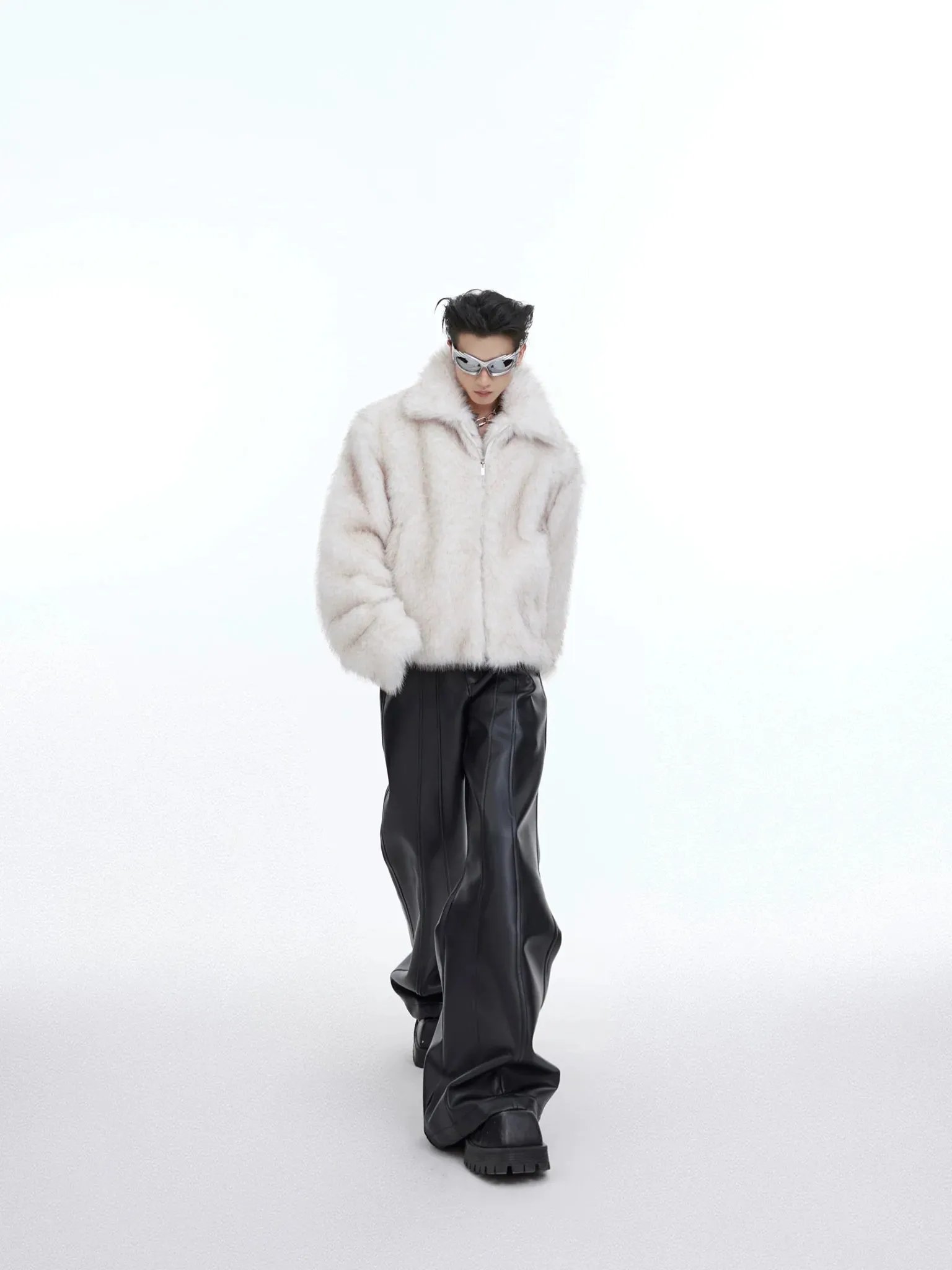 Luxurious Faux Fur Jacket with Deconstructed Collar | Avant-Garde Short Coat