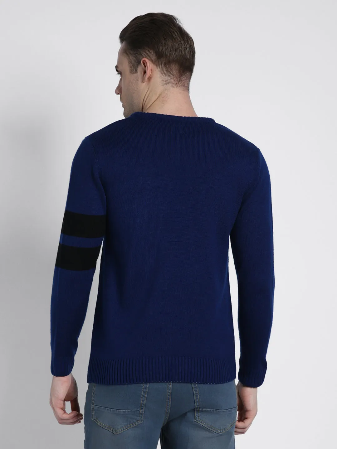 Men's Blue Stripes Acrylic Pullover sweater