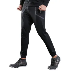 Mens Drawstring Elastic Solid Color Casual Sport Trousers