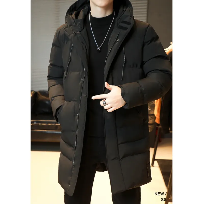 Men's Elegant Long Padded Puffer Jacket with Hood | Ideal for Autumn/Winter