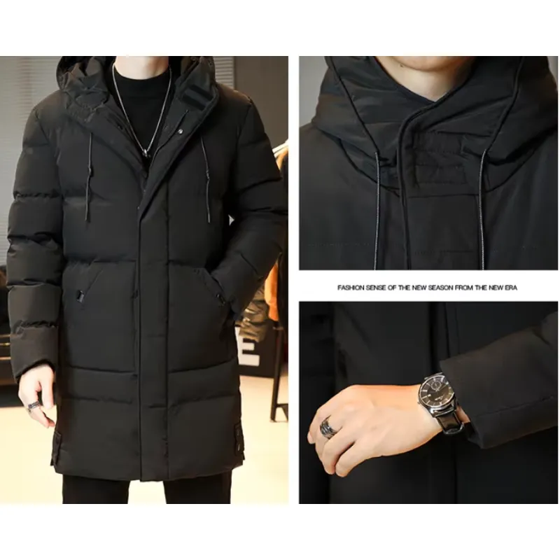 Men's Elegant Long Padded Puffer Jacket with Hood | Ideal for Autumn/Winter